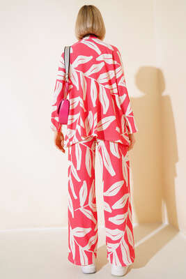 Yaprak Desenli Kimono İkili Takım Alizarin - Thumbnail