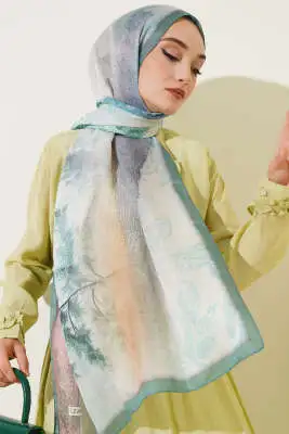 Yaprak Desenli Soft Şal Yeşil 