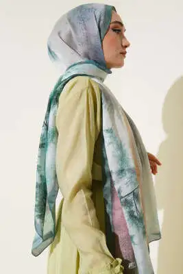 Yaprak Desenli Soft Şal Yeşil - Başörtüsü