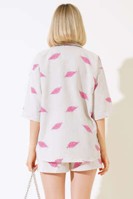 Yaprak Desenli Şortlu İkili Takım Fusya - Kadın Giyim Modelleri