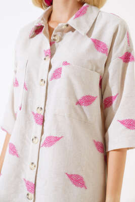 Yaprak Desenli Şortlu İkili Takım Fusya - Kadın Giyim Modelleri