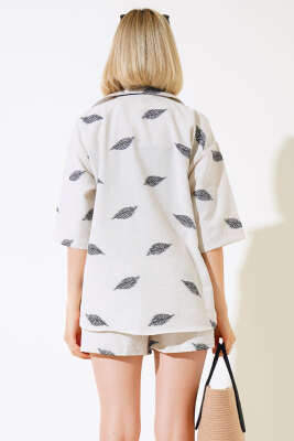 Yaprak Desenli Şortlu İkili Takım Siyah - Kadın Giyim Modelleri