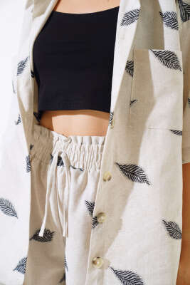 Yaprak Desenli Şortlu İkili Takım Siyah - Kadın Giyim Modelleri