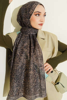 Yaprak İşlemeli Şal Bej - Başörtüsü