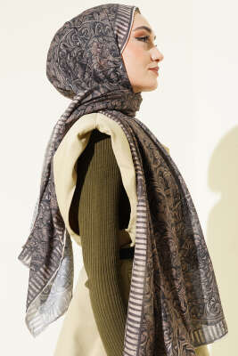 Yaprak İşlemeli Şal Bej - Başörtüsü