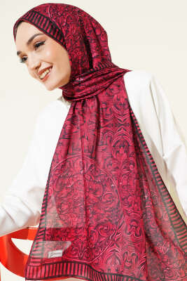 Yaprak İşlemeli Şal Bordo 