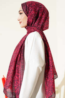 Yaprak İşlemeli Şal Bordo - Başörtüsü