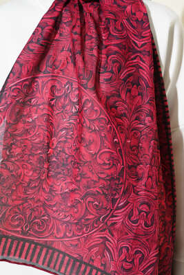 Yaprak İşlemeli Şal Bordo - Başörtüsü