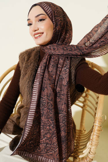 Yaprak İşlemeli Şal Camel - Başörtüsü