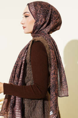 Yaprak İşlemeli Şal Camel - Başörtüsü