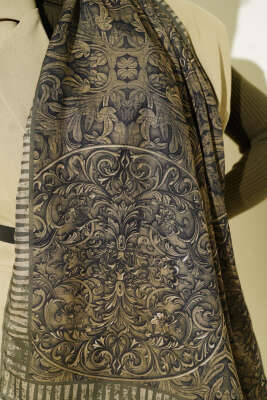 Yaprak İşlemeli Şal Haki - Başörtüsü