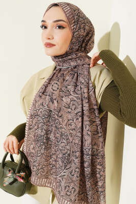 Yaprak İşlemeli Şal Latte 