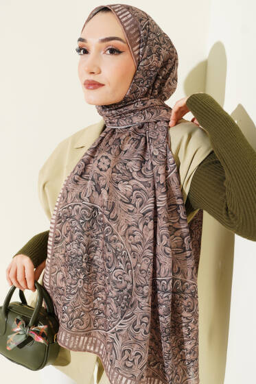 Yaprak İşlemeli Şal Latte - Başörtüsü
