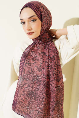 Yaprak İşlemeli Şal Mor - Başörtüsü