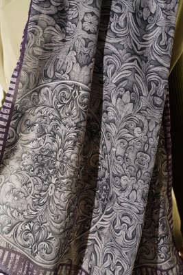 Yaprak İşlemeli Şal Mürdüm - Başörtüsü