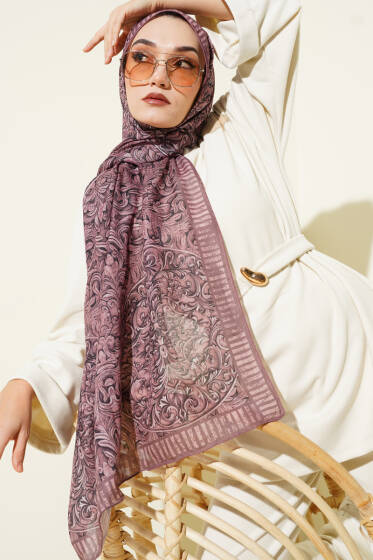 Yaprak İşlemeli Şal Soft Kahve - Başörtüsü