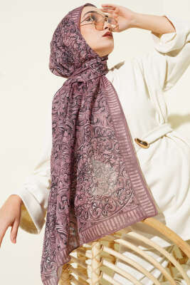 Yaprak İşlemeli Şal Soft Kahve - Başörtüsü