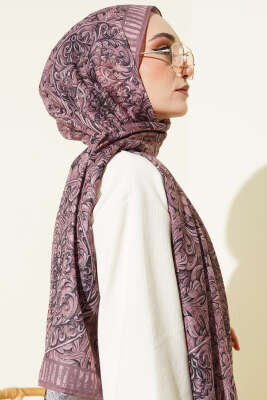 Yaprak İşlemeli Şal Soft Kahve - Başörtüsü