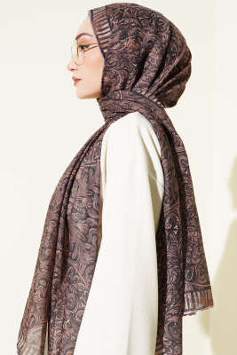 Yaprak İşlemeli Şal Vizon - Başörtüsü
