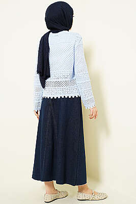 Yaprak Nakışlı Ajurlu Kısa Triko Hırka Bebe Mavi - Hırka