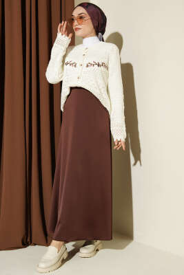 Yaprak Nakışlı Ajurlu Kısa Triko Hırka Ekru - Hırka