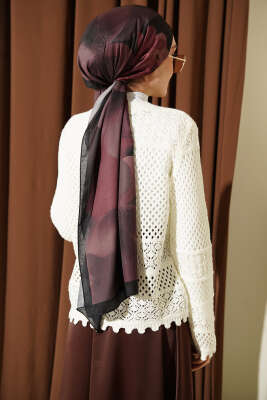 Yaprak Nakışlı Ajurlu Kısa Triko Hırka Ekru - Hırka