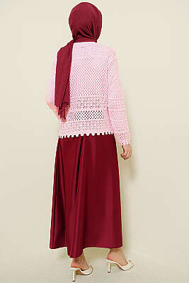 Yaprak Nakışlı Ajurlu Kısa Triko Hırka Pembe - Hırka