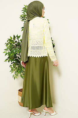 Yaprak Nakışlı Ajurlu Kısa Triko Hırka Sarı - Hırka