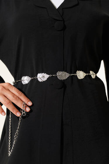 Yaprak Sembollü Zincir Kemer Gümüş - Zincirli Kemer