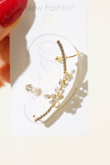 Yaprak Taşlı Kıkırdak Küpe Gold - Günün Seçilenleri