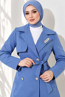 Yaprak Taşlı Pelerinli Trençkot İndigo - 700-1000 TL Ürünler