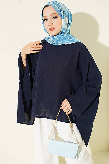 Yarasa Kol Basic Bluz Lacivert - Bluz