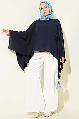Yarasa Kol Basic Bluz Lacivert - Bluz