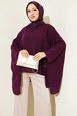 Yarasa Kol Basic Bluz Mürdüm - HATUN