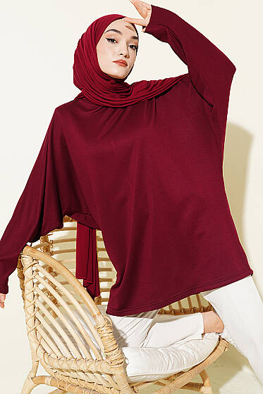 Yarasa Kol Basic Loyşa Tunik Bordo - Tunik
