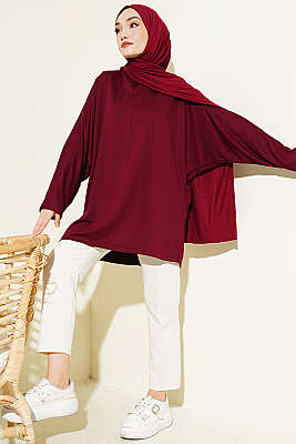 Yarasa Kol Basic Loyşa Tunik Bordo - Tunik