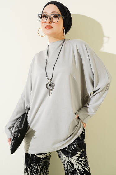 Yarasa Kol Basic Loyşa Tunik Gri - Tunik