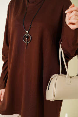 Yarasa Kol Basic Loyşa Tunik Kahve - Tunik