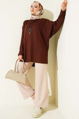 Yarasa Kol Basic Loyşa Tunik Kahve - Yılın Fırsatı