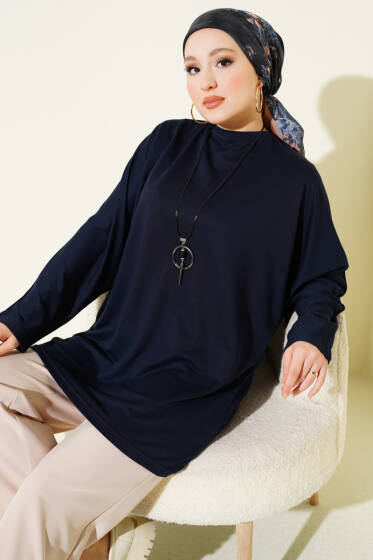 Yarasa Kol Basic Loyşa Tunik Lacivert - Tunik