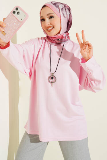 Yarasa Kol Basic Loyşa Tunik Pembe - Yılın Fırsatı