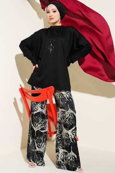 Yarasa Kol Basic Loyşa Tunik Siyah - Tunik