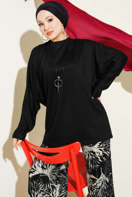 Yarasa Kol Basic Loyşa Tunik Siyah - Tunik