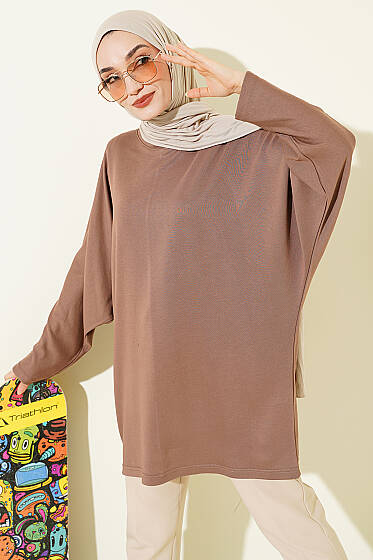 Yarasa Kol Basic Loyşa Tunik Vizon - Tunik