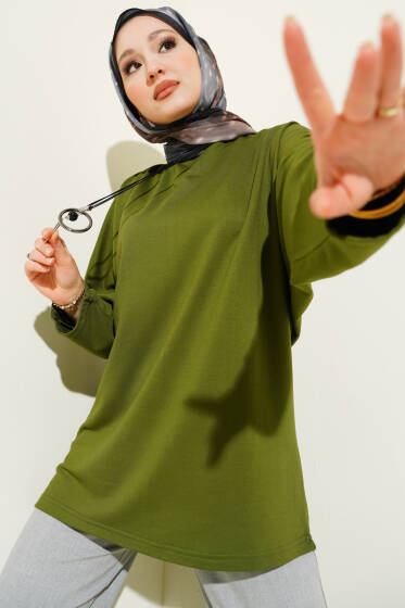Yarasa Kol Basic Loyşa Tunik Yeşil - Yılın Fırsatı