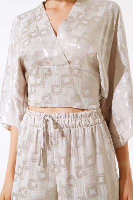 Yarasa Kol Bel Lastikli Jakar İkili Takım Taş - Kadın Giyim Modelleri