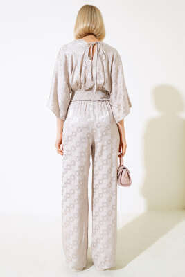 Yarasa Kol Bel Lastikli Jakar İkili Takım Taş - Kadın Giyim Modelleri