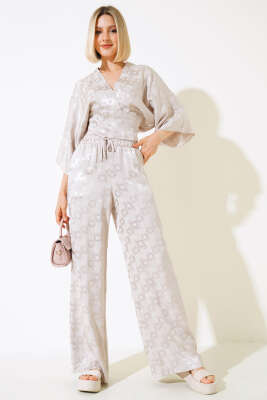 Yarasa Kol Bel Lastikli Jakar İkili Takım Taş - Kadın Giyim Modelleri