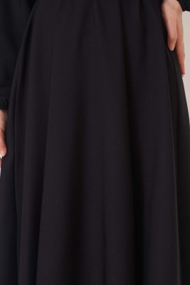 Yarasa Kol Beli Kuşaklı Siyah Elbise - Thumbnail