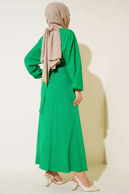 Yarasa Kol Beli Lastikli Kuşaklı Elbise Benetton - Thumbnail